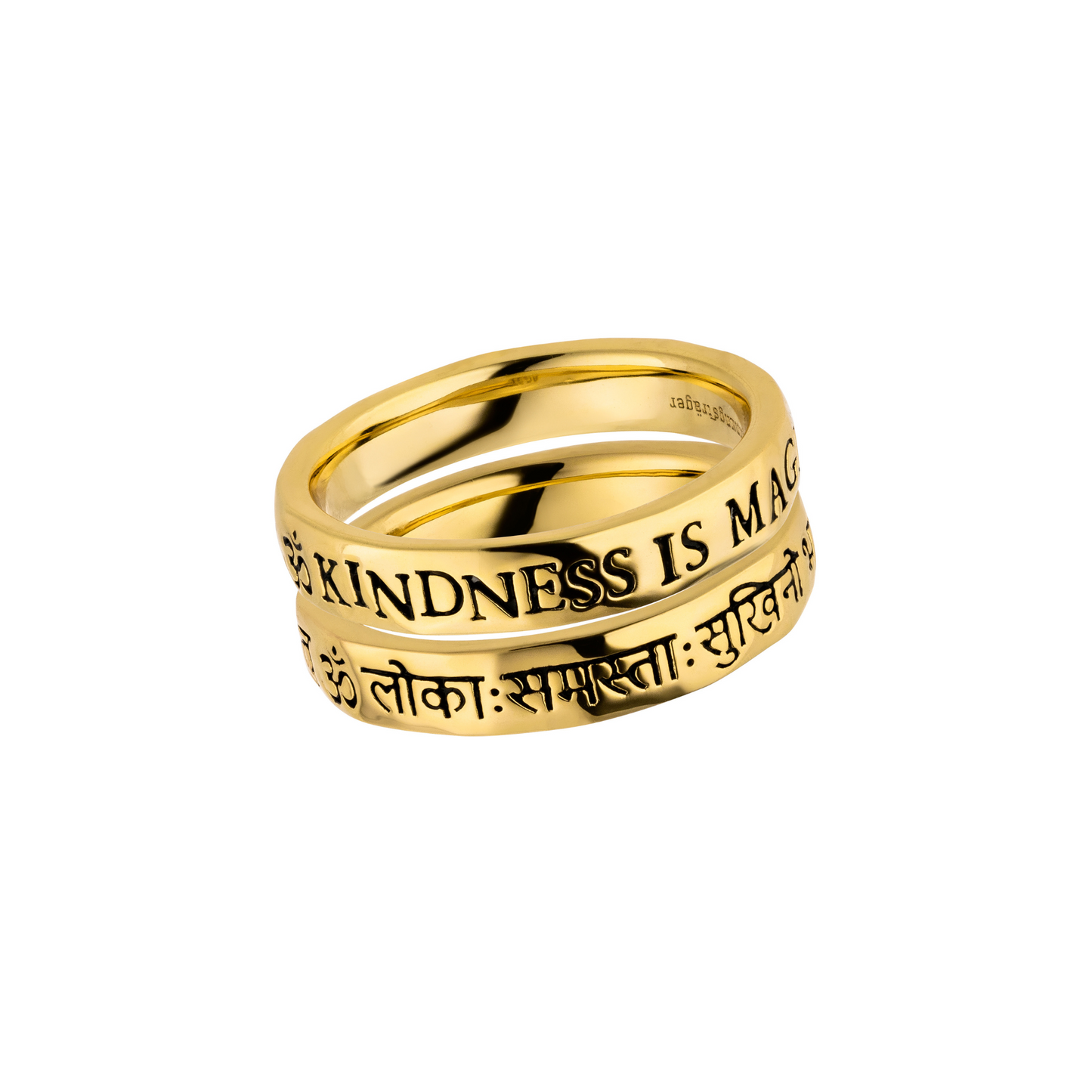 Zwei Mantra-Ringe aus Silber, vergoldet mit „Kindness is Magic“ & Sanskrit-Mantra. Für Mitgefühl, Achtsamkeit & tägliche Erinnerung. Farbkombination wählbar. Jetzt Wunschring entdecken!