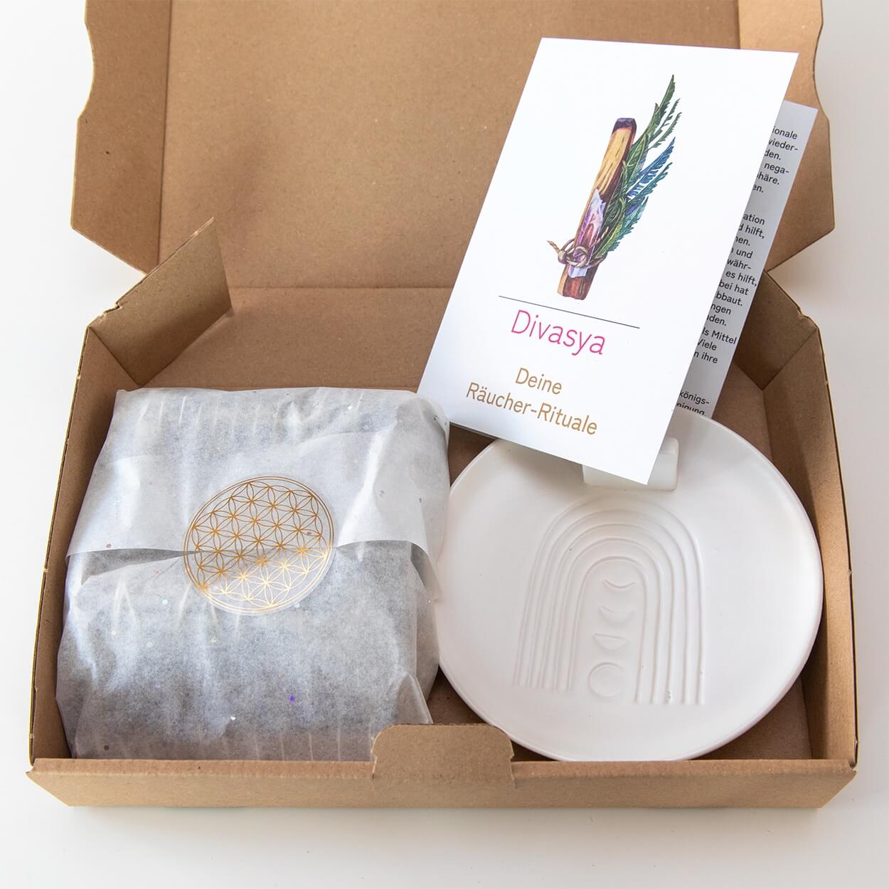Weißer Salbei räuchern mit Räucherschal im Geschenkset