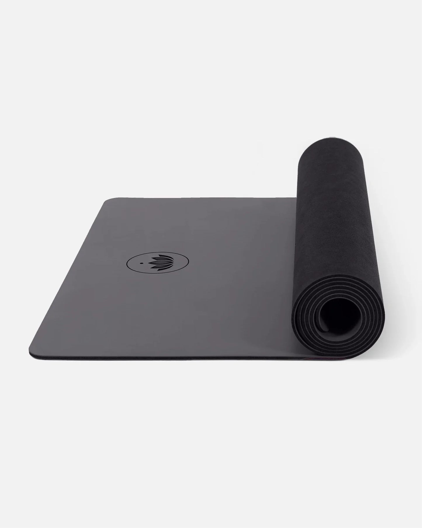 Anthrazit Anthracite - Yogamatte PURE halb aufgerollt, seitlich Ansicht | Lotuscrafts