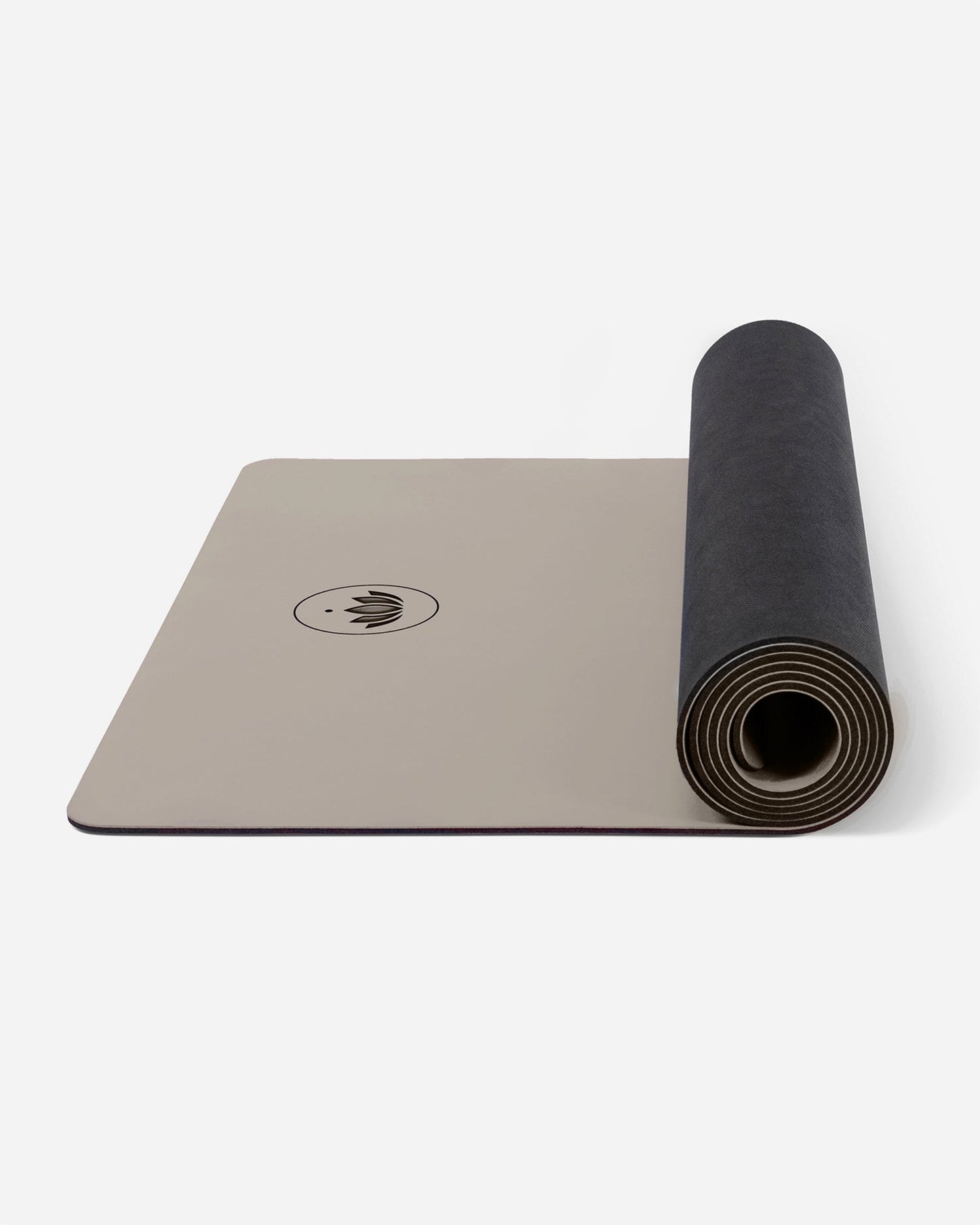 Light Taupe - Yogamatte PURE halb aufgerollt, seitlich Ansicht | Lotuscrafts