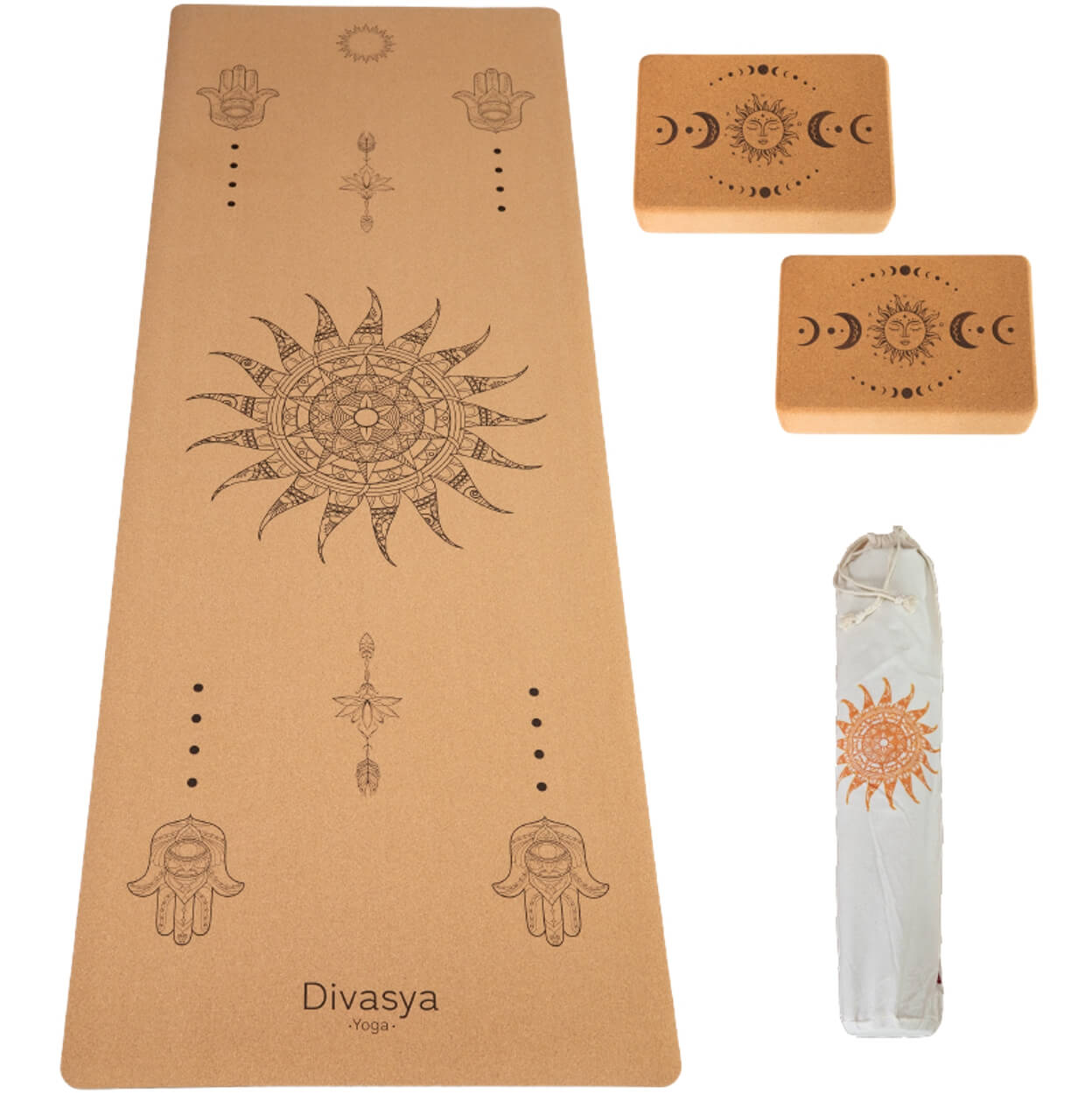 Yogamatten aus Kork im Starter Set mit 2 Yogablöcke Kork