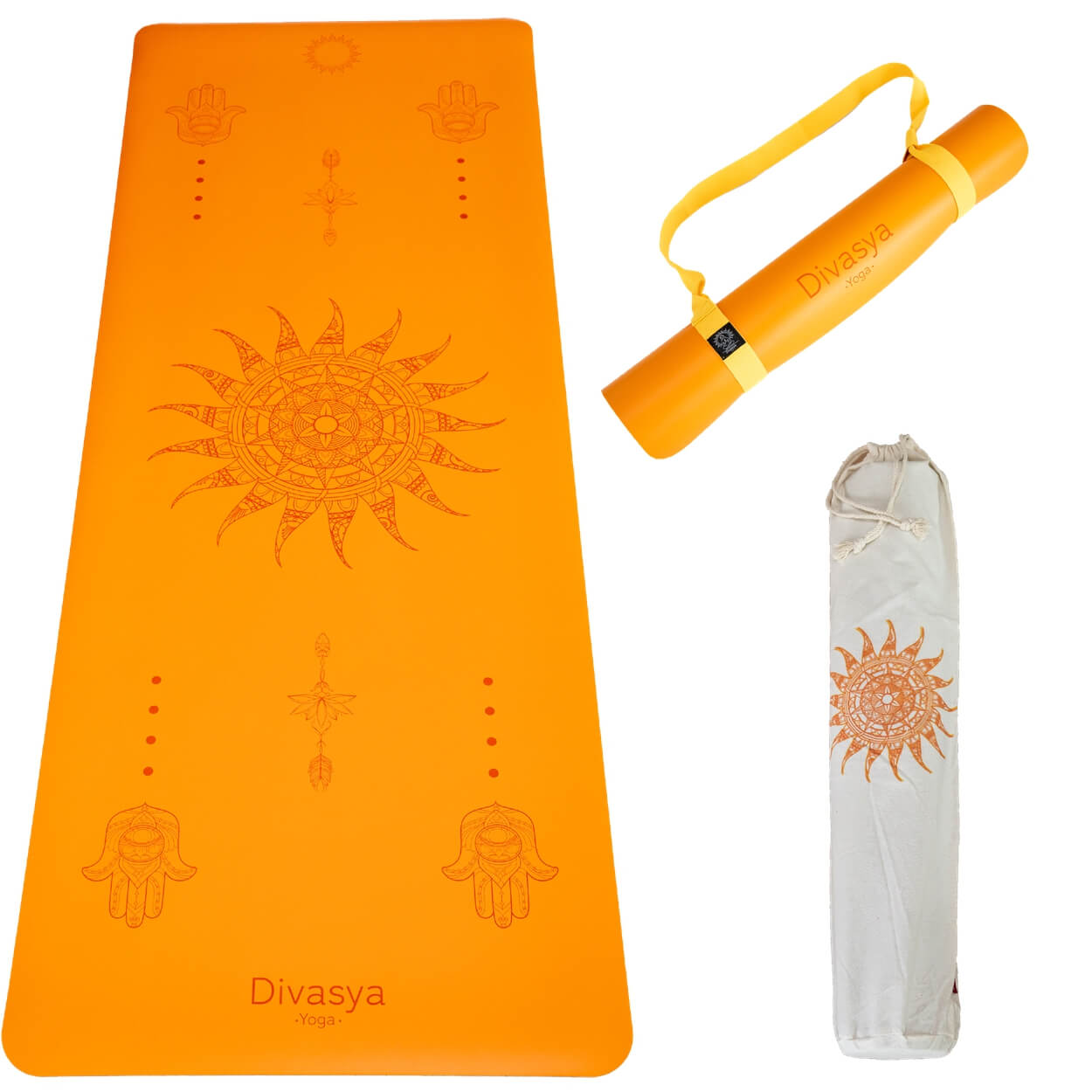 Orange Yogamatte Naturkautschuk rutschfest mandala nachhaltig Tragegurt