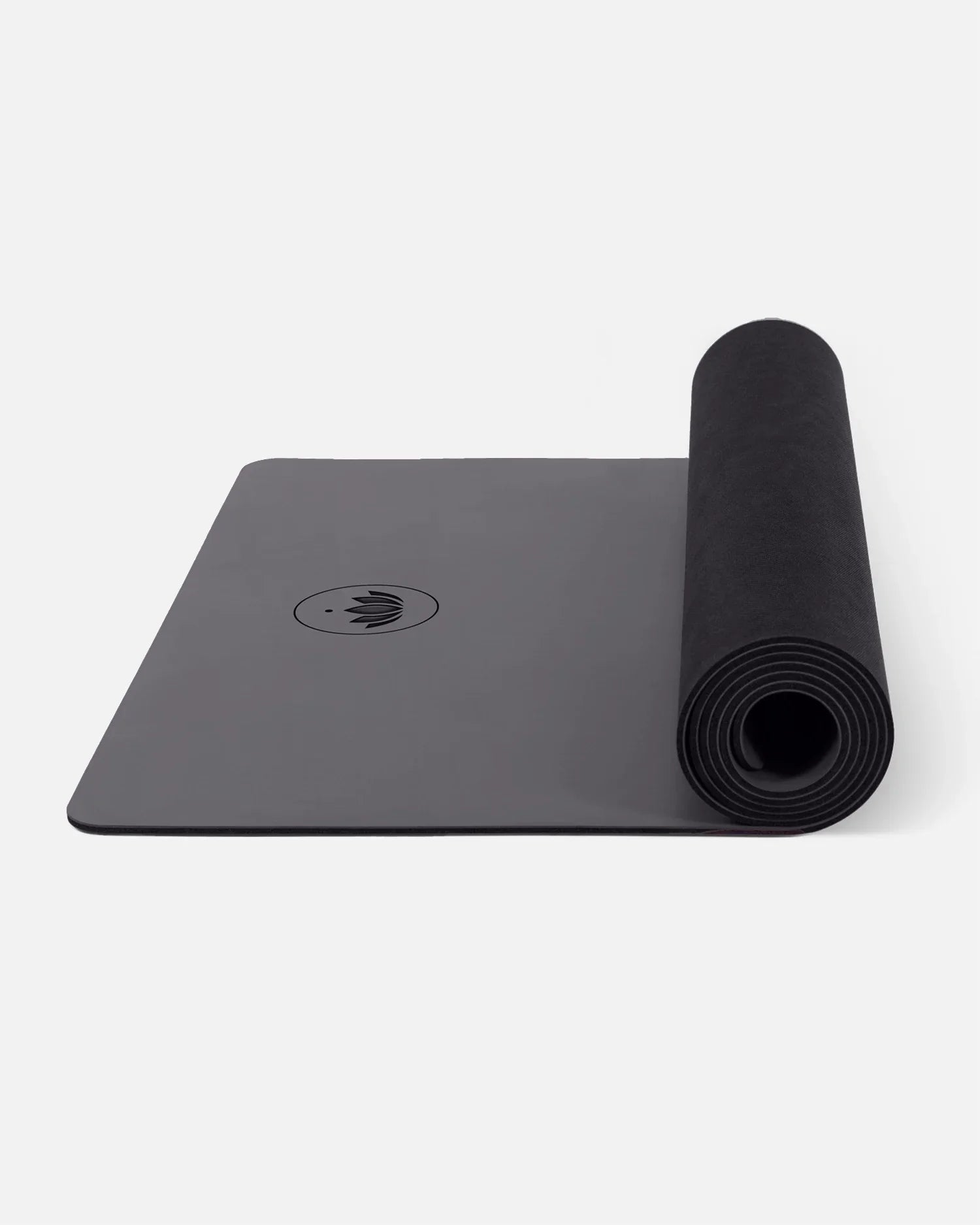 Anthrazit Anthracite - Yogamatte PURE halb aufgerollt, seitlich Ansicht | Lotuscrafts